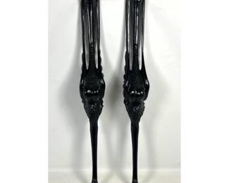 Lot 132 Pair of Large Hand Carved Wood Wall Brackets Featuring Stylized Hybrid Harpy and Crane Figures Finis