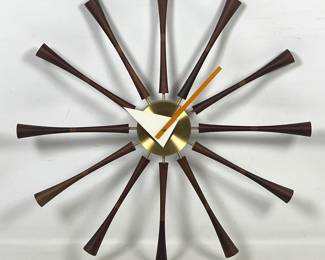Lot 91 George Nelson for Vitra Design Museum Spindle Wall Clock Authorized Reedition in Walnut and Brass w