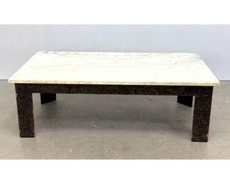 Lot 478 DUNBAR Mid Century Modern Makie Lacquered Coffee Table. Italian Marble Top Later Addition. Metal 
