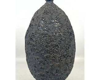Lot 51 Vintage Volcanic Glaze Ceramic Bottle Vase, Natzler Style. Illegibly signed under the glaze