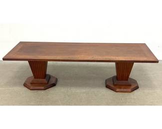 Lot 592 Mid Century Modern Art Deco Style Walnut Twin Pedestal Coffee Table by Horner Mfg. Co. Hagerstown MD