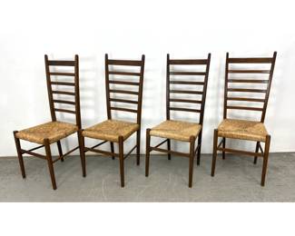 Lot 169 Set 4 Tall Ladder back vintage chairs. Marked made in Italy