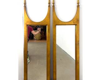 Lot 301 Pair of Gilt Finish Architectural Wall Mirrors with Turned Finials and Crescent Top Rails. Italian s