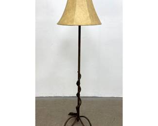 Lot 510 xxx Brutalist Hand Forged Wrought Iron Floor Lamp with Entwined Stem.