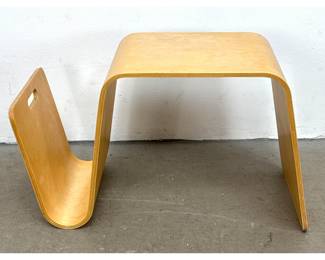 Lot 446 Mid Century Modern Style Bentwood Plywood Side Table and Magazine Rack. Unsigned.