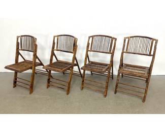 Lot 471 Set of 4 Bamboo and Rattan Folding Side Chairs with Dark Glossy Finish