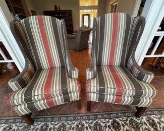 Striped Wing Back Chairs