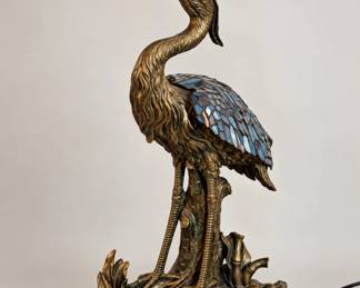 Tiffany-style great blue heron lamp