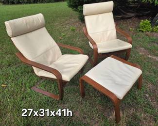 Two IKEA armchairs and a matching ottoman
