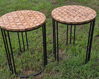 Pair of mosaic wood top side tables