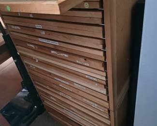 Multi-drawer wooden flat file or map or print cabinet