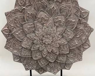 Lotus flower heavy resin sculpture on a metal stand, one of several in auction
