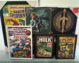 A collection of framed comic book canvas wall art