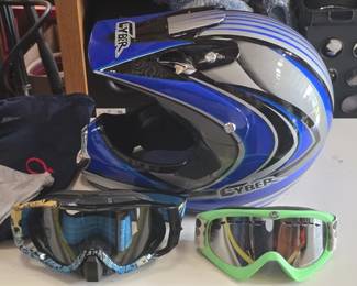 Dirt bike helmet and googles