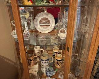 Beer Steins, Birds, Curio Cabinet