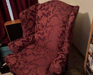 Traditional damask wing back chair 