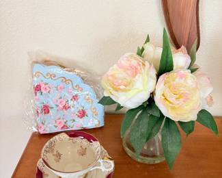 Tea Cup & Saucer, Tea Party Napkins, Faux Peonies