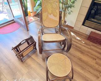 Mid Century Rocker, Footstool, Magazine Rack