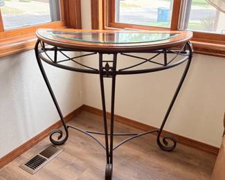 Iron, Wood & Glass Demi Lune Table