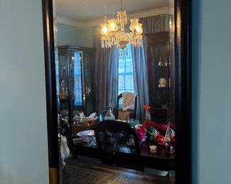 Black laquer mirror with brass accents