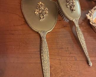 Mid Century Modern gold-tone brush & comb