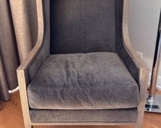 RH French Contemporary Velvet Upholstered Slope Arm Wing Back Chair. Measures 37” W x 34” D. Photo 1 of 3.