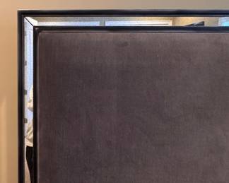 Velvet Upholstered King Bed Frame with Mirrored Trim. Measures 66"H. Photo 3 of 5.