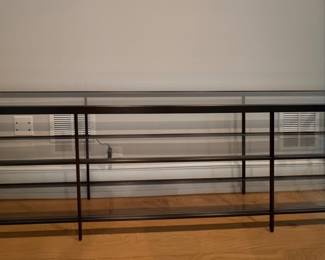 Grand Metal and Chrome Three-Shelf Console. Measures 95” W x 10” D x 27” H. Photo 1 of 3.