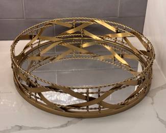 Woven Metal & Twisted Wire Tray with Glass Bottom. Measures 15” D x 3.5” H. Photo 2 of 2