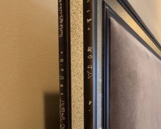 Velvet Upholstered King Bed Frame with Mirrored Trim. Measures 66"H. Photo 5 of 5.