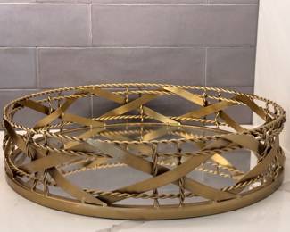 Woven Metal & Twisted Wire Tray with Glass Bottom. Measures 15” D x 3.5” H. Photo 1 of 2.