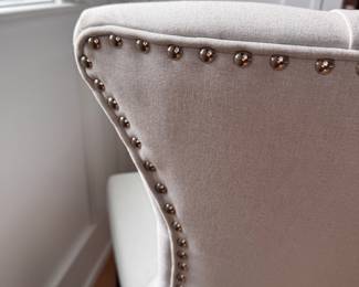 Set of 8 Arhaus Upholstered Tufted Back Dining Chairs. Some Have Stains. Each Measures 22” W x 26” D with 19” Seat Height. Photo 7 of 8.