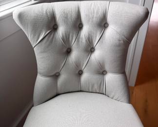Set of 8 Arhaus Upholstered Tufted Back Dining Chairs. Some Have Stains. Each Measures 22” W x 26” D with 19” Seat Height. Photo 4 of 8.