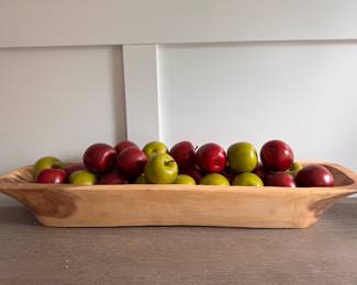 Faux Apples in Modern Hand-Carved Wood Bowl.