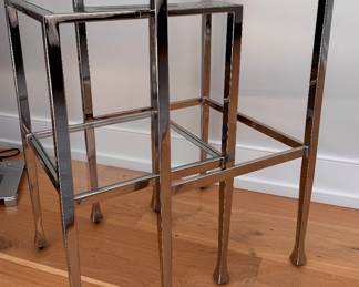 Pottery Barn Tanner Chrome & Glass Nesting Tables. The Large Measures 16” x 14” x 24.5” H; The Small Measures 13” x 13” x 23” H. Photo 1 of 4.