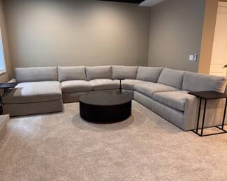 Arhaus 4-Piece Corner Sectional Sofa with Left-Facing Chaise. Measurements: Right Facing Two-Seat Section Measures 80” W x 44” D; Curved Section Measures 76” Diagonally From Back Corner to Back Corner x 44 D; Two Seat Section Measures 63” W x 44” D & Left Facing Chaise Measures 44” W x 68” D. Photo 1 of 4.