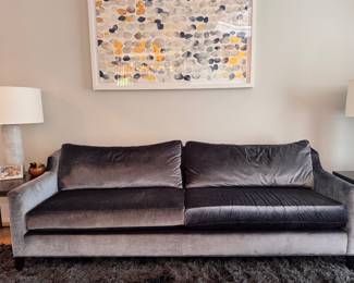 Mitchell Gold + Bob Williams Gigi Velvet Upholstered Slope Arm Sofa. Measures 95” W x 36” D. Photo 1 of 3.