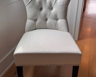 Set of 8 Arhaus Upholstered Tufted Back Dining Chairs. Some Have Stains. Each Measures 22” W x 26” D with 19” Seat Height. Photo 1 of 8.