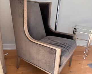 RH French Contemporary Velvet Upholstered Slope Arm Wing Back Chair. Measures 37” W x 34” D. Photo 2 of 3.