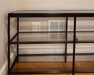 Grand Metal and Chrome Three-Shelf Console. Measures 95” W x 10” D x 27” H. Photo 2 of 3.