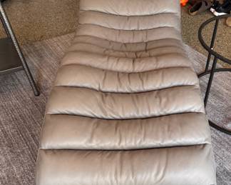 RH Oviedo Leather Chaise in Cavalo Pewter with Polished Stainless Steel Finish. Measures 62" L x 24.5" W x 33.75" H. Photo 2 of 2.