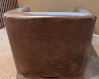 Brown Leather Swivel Barrel Back Armchair. Measures 31” W x 33” D. Photo 3 of 3.