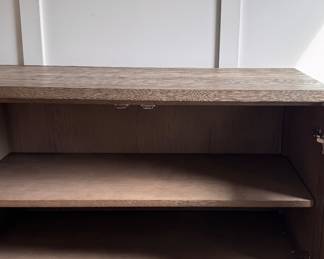 RH Machinto Media Console Designed by Van Thiels in Grey Oak. Measures 100” W x 18” D x 32” H. Photo 4 of 7.