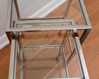 Pottery Barn Tanner Chrome & Glass Nesting Tables. The Large Measures 16” x 14” x 24.5” H; The Small Measures 13” x 13” x 23” H. Photo 3 of 4.