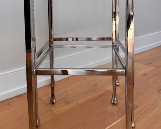Pottery Barn Tanner Chrome & Glass Nesting Tables. The Large Measures 16” x 14” x 24.5” H; The Small Measures 13” x 13” x 23” H. Photo 2 of 4.