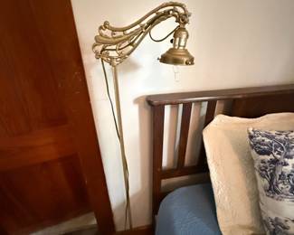 Ornate brass gooseneck floor lamp, no shade