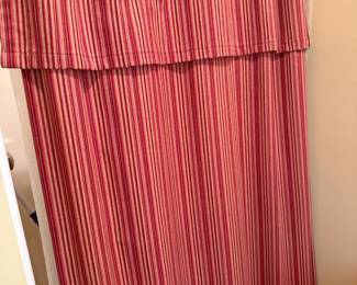 Red striped fabric shower curtain with attached valance