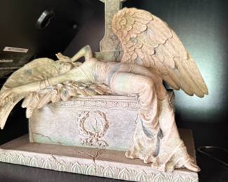 Weeping angel and Celtic cross tombstone statue figurine