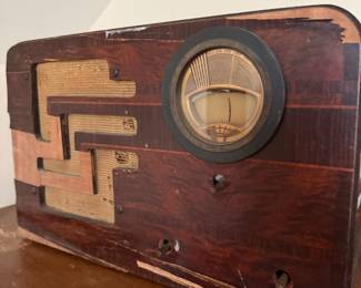 Philco vintage wood radio cabinet front panel, dial intact
