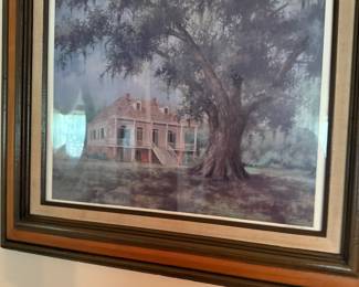 Southern plantation house under oak tree print, framed